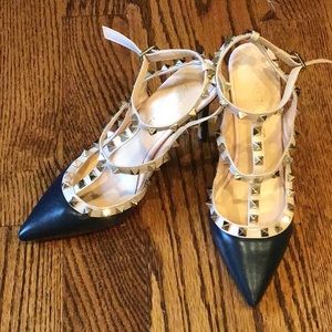 Navy rock stud strappy heels